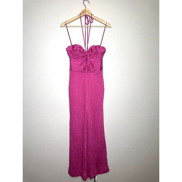 Alexis Jada Jumpsuit Halter Neck Flare Leg Pink Size XS Crepe Fabric - Picture 3 of 12